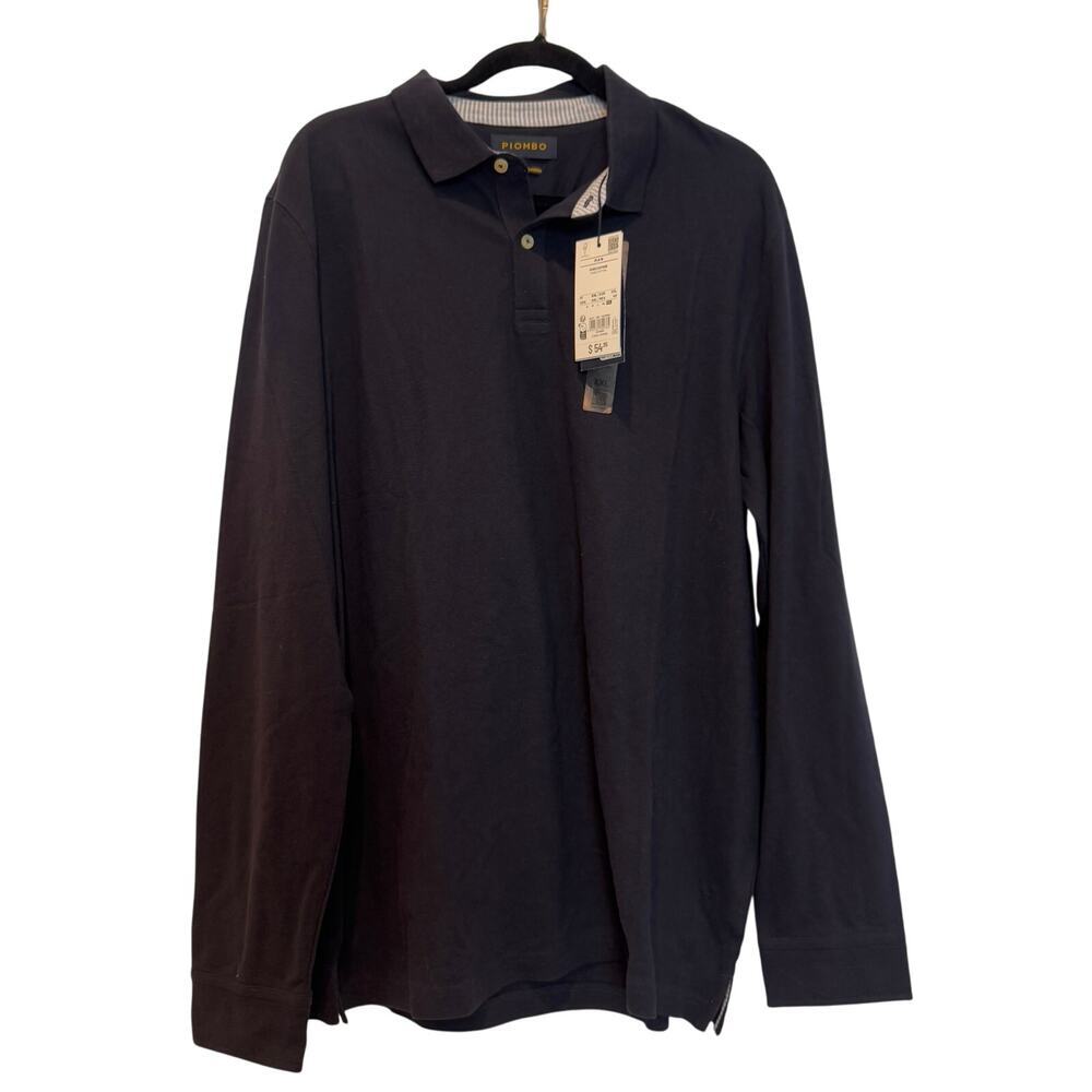 Piombo Men's Pure Cotton Long Sleeve Pullover Polo Sweatshirt Black Size XXL NWT